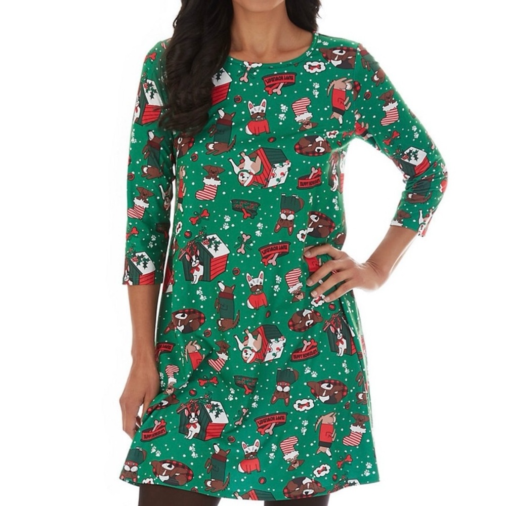 *Dress Works Holiday Dog Print Dress - Size Small